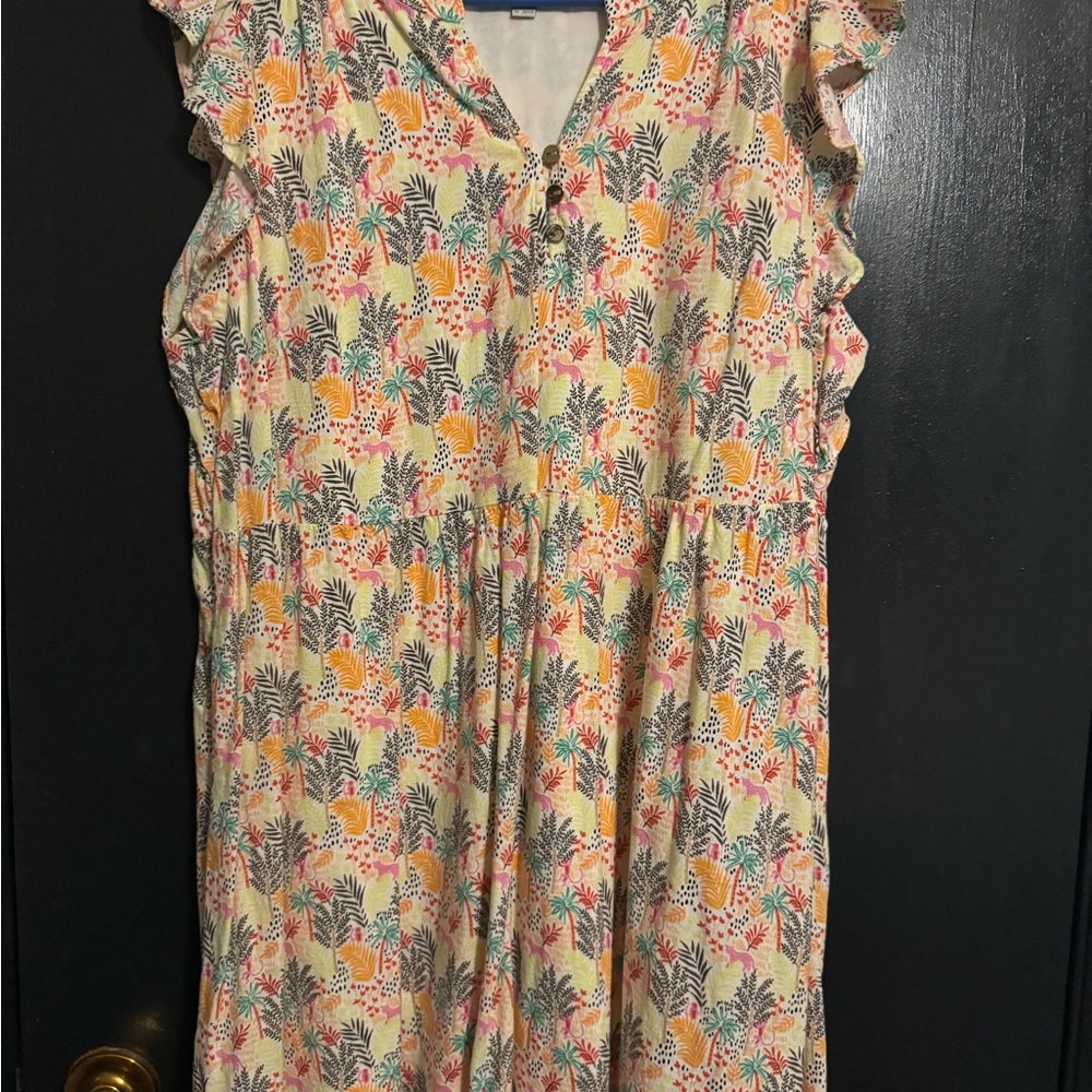 LOFT Orange Pink Sundress Sleeveless Flutter Scoop Neck